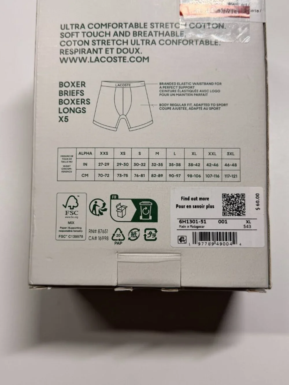 NWT Lacoste Boxer Brief - XL - Gray - Set of 5 - White